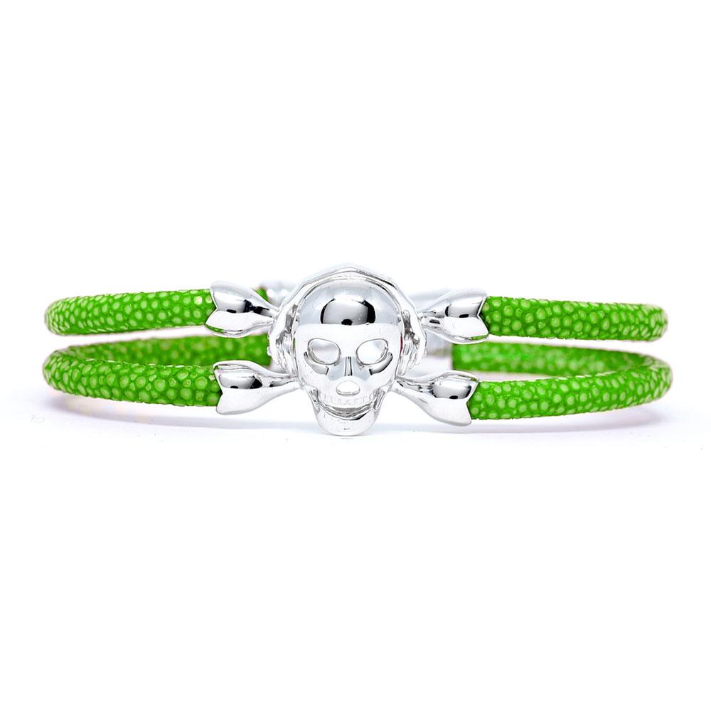 Skull Bracelet | Green with Silver Skull | Double Bone