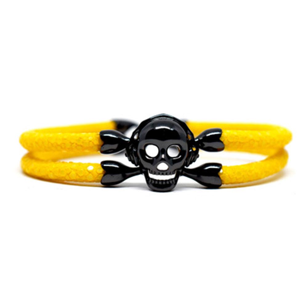 Skull Bracelet | Yellow with Black Skull | Double Bone