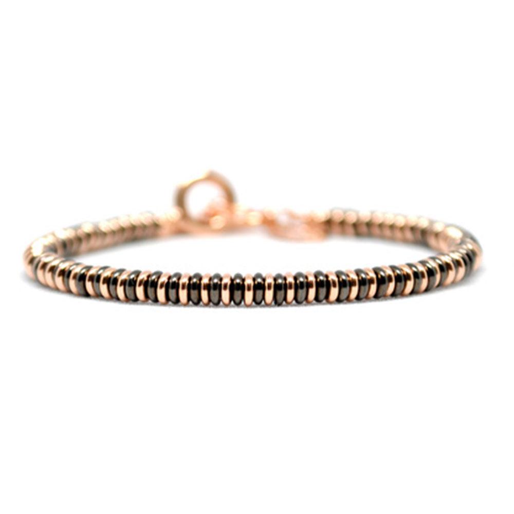 Single Beaded Bracelet | Black/Rose Gold Beads | Double Bone
