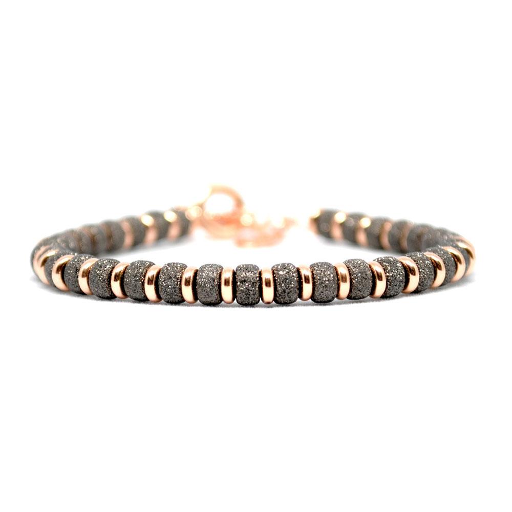 Multi Beaded Bracelet | Black/Rose Gold Beads | Double Bone
