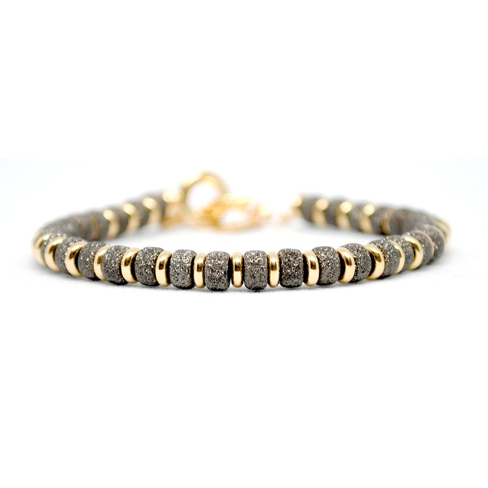 Multi Beaded Bracelet | Black & Gold Beads | Double Bone